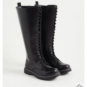 Torrid NWOB Size 8.5 Combat Knee Boot - Faux Leather Black (WW)